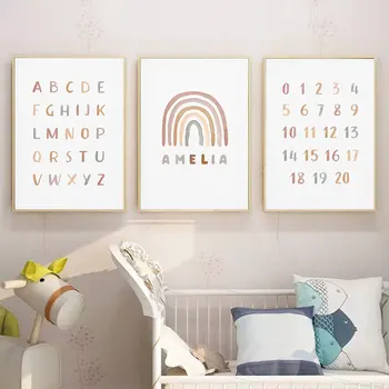 Poster Personalizat Numele Copilului Imprimeuri Boho ABC 123 Curcubeu Alfabetul Numărul Cadou Copil de Arta de Perete Imagini pentru Pepinieră Decor Camera pentru Fete