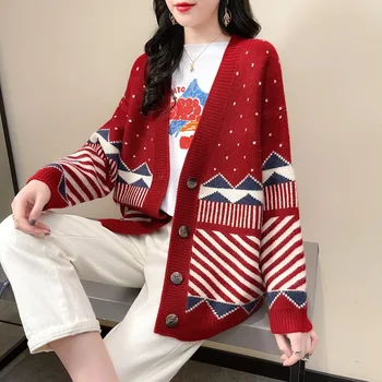 Primăvara Și Toamna Cardigan Tricotate Sacou pentru Femei Pulover 2022 Nou Stil Leneș Vrac Exterior Purta Western Stil Jacquard Top Femei