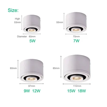 Reglabile Montate pe Suprafață ȘTIULETE de LED Downlight 360 de Grade de Rotație Reflector LED 5W 7W 9W 15W AC85-265V LED Lumina Plafon