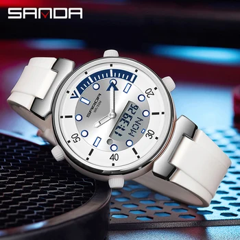 SANDA Dual-Timp Cuarț Ceas pentru Omul de Lux Lumihous Cronograf Electronice Mișcare Încheietura Ceasuri Sport Impermeabil Brățară