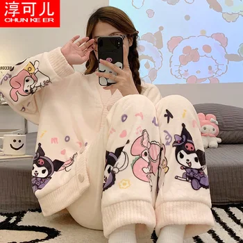 Sanrio Kawaii Calitate Cardigan Pijamale Cinnamoroll Kuromi Adolescente Desene Anim Suitse Elevii Toamna Iarna Uzura Acasă