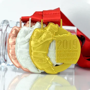 Sport Medalii ieftine Box Medalii de Aur de Argint medalie de Bronz înaltă calitate de metal medalii personalizate fabrică de făcut jocul medalii, panglici