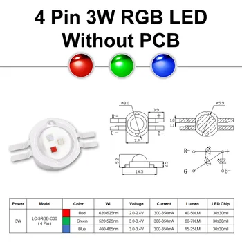 Super-Luminos 3W 9W RGB de Mare Putere cu LED COB Chip 1 3 W Watt Rosu Verde Albastru 4 6 Pin cu PCB Plin de Culoare Pentru Lumina de Scena Margele