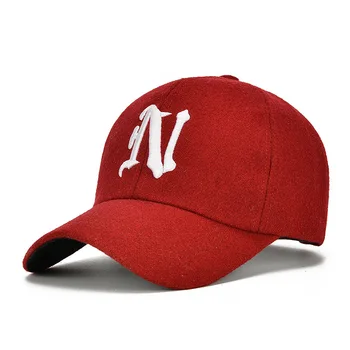 UNIKVOW 1bucată de Iarnă lână Faux Șapcă de Baseball de culoare Solidă de agrement pălării cu N scrisoare capac brodate, pentru bărbați și femei