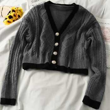 Versiunea coreeană model verificat scurte pulover jacheta de toamna femei de culoare de potrivire single-breasted cardigan