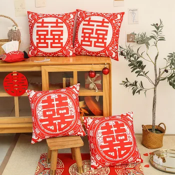 Vintage Stil Chinezesc Rosu Fericire Pătrat Pernele De Pernă Acoperă Decor Living Cu Canapea Cadou De Nunta Față De Pernă Pernă