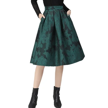 Vintage Verde Jacard Femei Fusta De Lungime Medie, Talie Mare-Linie Fuste Toamna Anului Nou Elegant Doamnelor Moda All-Meci Fuste Midi